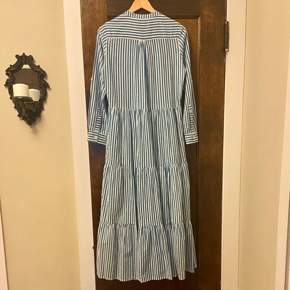 Oliphant Mandarin Maxi Dress in Playa Mini Blue Stripe, Size XS - Picture 5 of 10